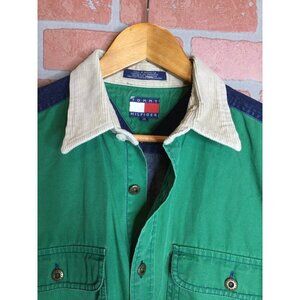 Vintage Tommy Hilfiger Mens Colorblock Denim Shirt Flag Tag Logo Unique Size M